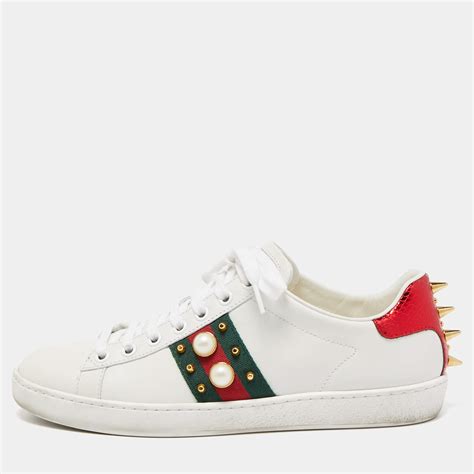 gucci shoes with pearls on heels|Gucci ace low top sneakers.